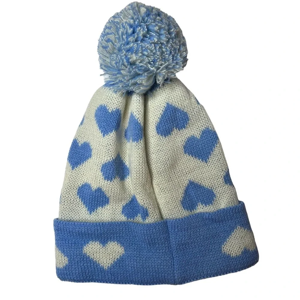 Heart‎ Jacquard Cuffed Hat Blue New
